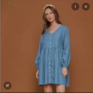 Tradlands Remi Denim Babydoll Dress Button Down